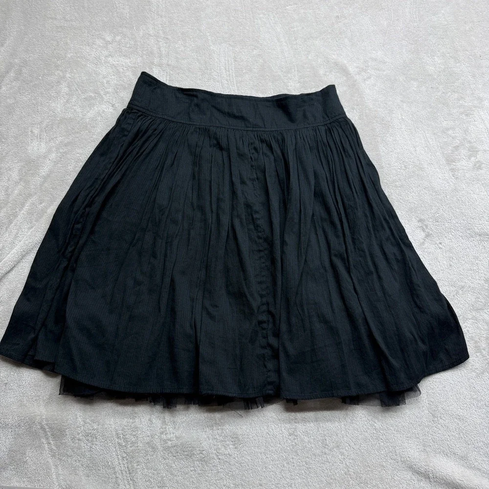 Banana Republic Pleated Skirt Women's 2 Black Tulle Hem Cotton Flare Balletcore‎